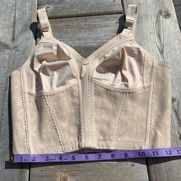 Vintage Y2K 90s Playtex Longline Retro Corset Bra 36B Cream Lace Retro Crop Top - Picture 12 of 13